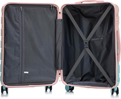 Campfun 3 Piece Luggage Sets, PC Gradient Color Suitcase Set with Double Spinner Wheels, Durable Carry On Luggage with Combination Lock, 20/24/28 inch, Pink+Blue
