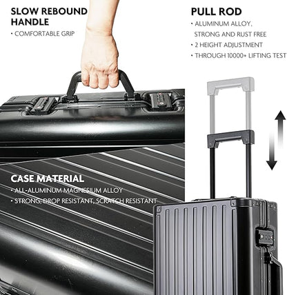 All Aluminum Carry On Luggage 22x14x9 Airline Approved Hard Shell Carry On Luggage Zipperless Luggage Metal 20inch Suitcase Luggage, Black