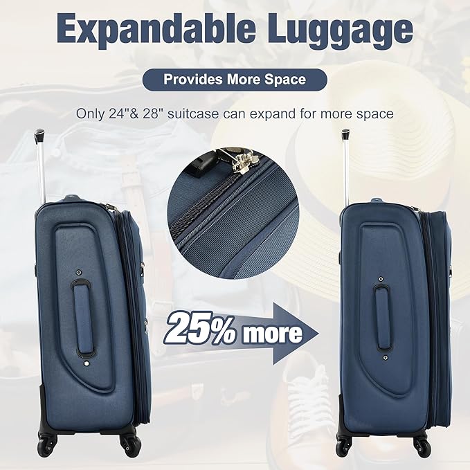 Luggage Sets 5 Piece Softside Expandable Lightweight Durable Softshell Suitcase Sets Spinner Wheels TSA Lock