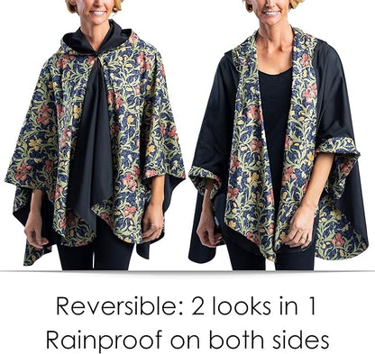 RainCaper Womens Rain Cape Poncho Coat Jacket with Hood Reversible Gorgeous Ultrasoft
