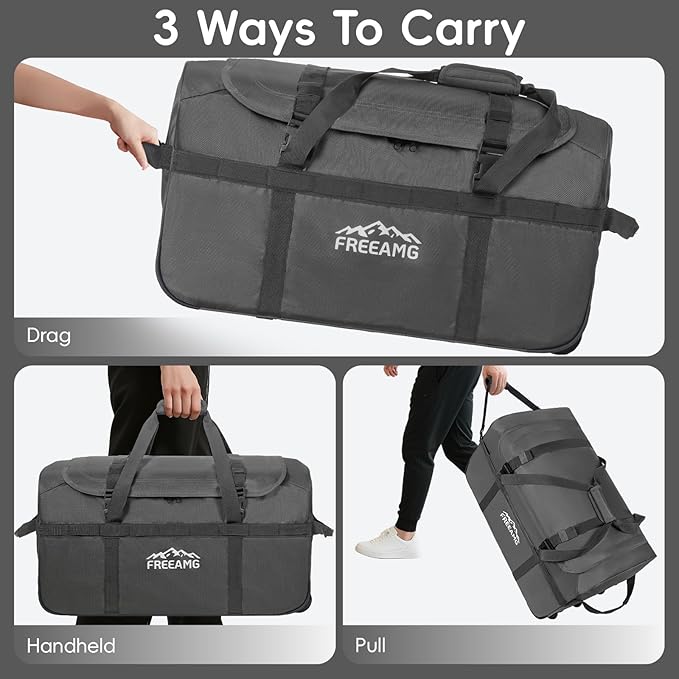 116L Foldable Rolling Duffel Bag with 3 Wheels And Handle, 30 inch Large Travel Duffle Bag for Travel, Camping, Outdoors