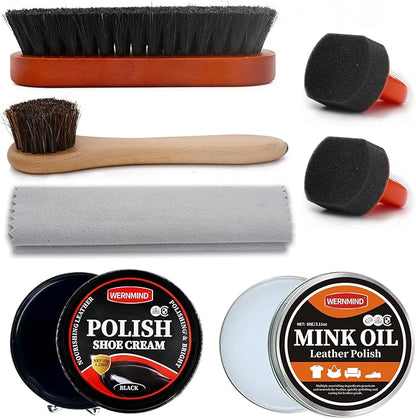 Black Brown Shoe Polish Kit Saddle Soap Mink Oil Leather Boot Shoe Shine Kit Conditioner Cream Wax Care Clearner Set