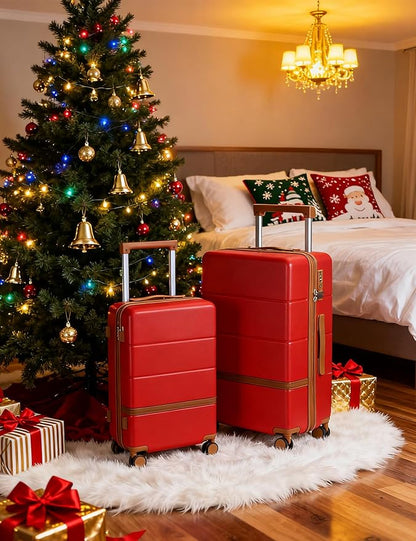 Luggage Sets, 2 Piece Suitcase set with wheels Tsa Lock 20/24 inchi Hardshell Waterproof Travel Suitcases luggage for Women/Men/Family(Red)