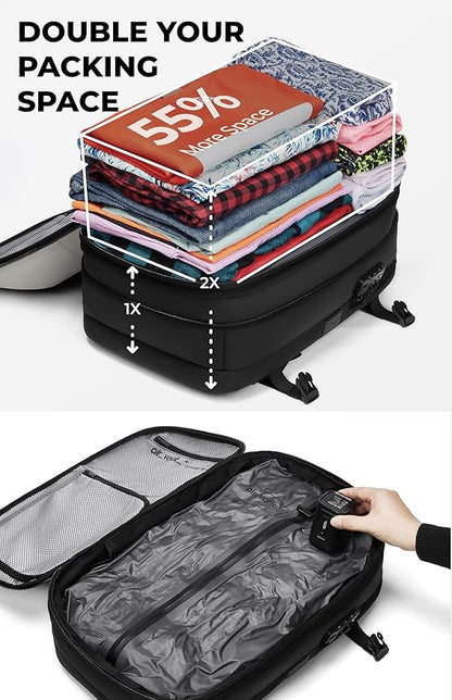 AirVault Vacuum Seal Travel Backpack 60L with Expandable Vortex Air Compression Vacuum System Water Resistant TSA Lock (Vacuum Pump Included, White, 60L)