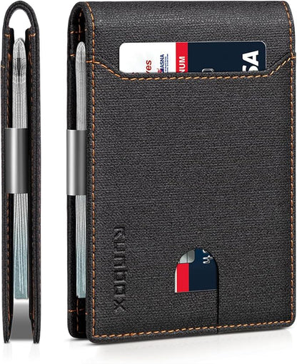 RUNBOX Money Clip Wallets for Men,Slim Leather Mens Bifold Wallet,RFID Blocking Front Pocket Wallet,Thin Credit Card Holder with Gift Box