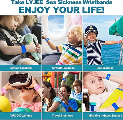 LYJEE Motion Sickness Bands for Kids, Travel Sickness Relief Wristbands, Anti-Nausea Wristbands for Car or Sea Sickness