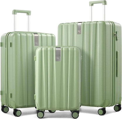 Hanke Hardshell Luggage Sets 3 Piece Extra Large Suitcases with Lock,28 Inch Luggage with Spinner Wheels, PC Travel Suitcase for Women Men 20 24 29Inch,Bamboo Green