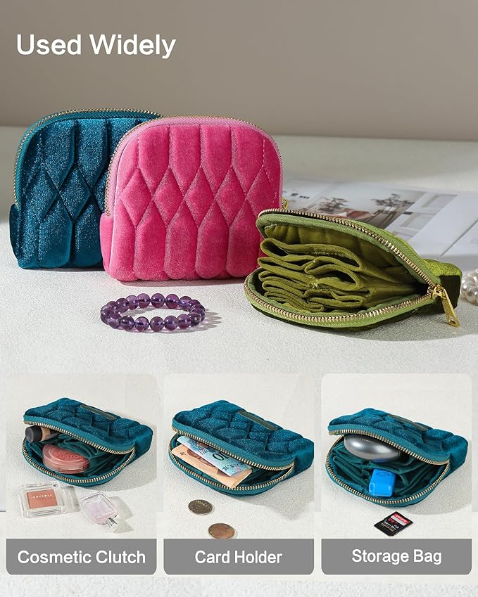Small Travel Jewelry Case, Mini Travel Jewelry Bag with Zipper, 5-Layer Velvet Organizer Pouch for Bracelet Rings Earrings - Diamond Stitched Velvet Navy Blue