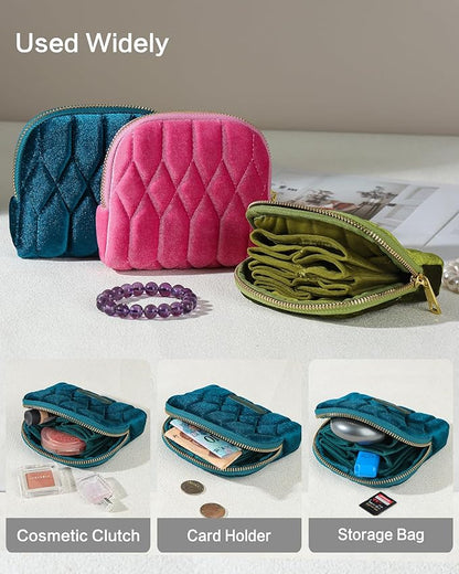 Small Travel Jewelry Case, Mini Travel Jewelry Bag with Zipper, 5-Layer Velvet Organizer Pouch for Bracelet Rings Earrings - Diamond Stitched Velvet Navy Blue