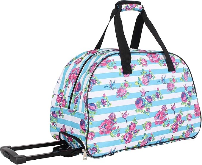 Betsey Johnson Designer Carry On Luggage Collection - Lightweight Pattern 22 Inch Duffel Bag- Weekender Overnight Business Travel Suitcase with 2- Rolling Wheels (Stripe Floral)