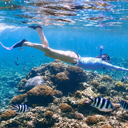 Kids Snorkeling Set Children Mask Fin Snorkel Set Snorkeling Gear Snorkel Mask + Adjustable Swimming Kids Flippers+ Dry Snorkel Tube + Travel Bags