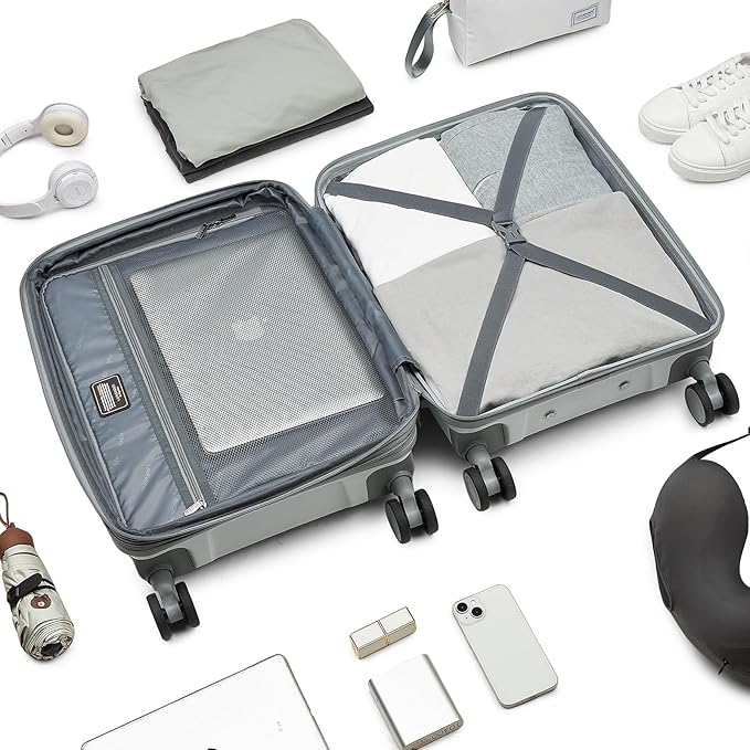 LARVENDER Luggage Sets 5 Piece, PP Hardshell Suitcase Set, Carry on Luggage Set, Expandable Travel Luggage Set with TSA Lock, Large Suitcase with Spinner Wheels for Women Men(WHITE/20/24/28/DB/TB)