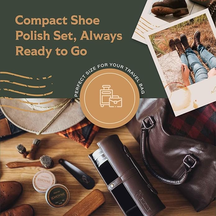 LEMOYNE Leather Shoe Polish Kit – Complete Boot & Shoe Shine Kit for Men – Leather Shoe Care Set & Travel Shoe Cleaning Kit