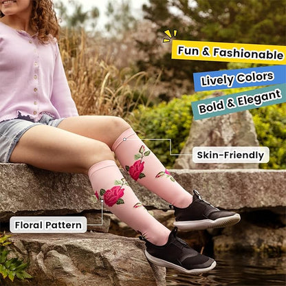 Floral Compression Socks for Women 20-30mmHg Knee High, Best for Ladies, Nurses, Pregnancy, Travel