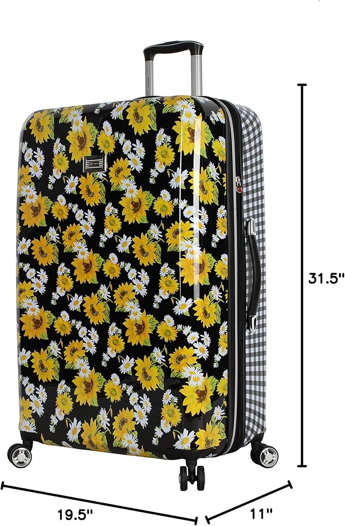 Betsey Johnson 30 Inch Checked Luggage Collection - Expandable Scratch Resistant (ABS + PC) Hardside Suitcase - Designer Lightweight Bag with 8-Rolling Spinner Wheels