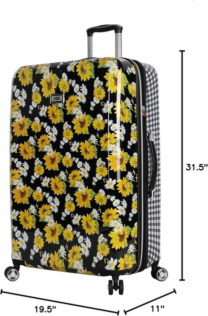 Betsey Johnson 30 Inch Checked Luggage Collection - Expandable Scratch Resistant (ABS + PC) Hardside Suitcase - Designer Lightweight Bag with 8-Rolling Spinner Wheels