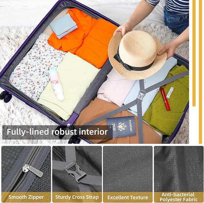 LARVENDER Luggage Sets 3 Piece, Hardside PP Carry On Suitcase with 360° Spinner Wheels TSA Lock Luggage Sets for Women, Grape Purple
