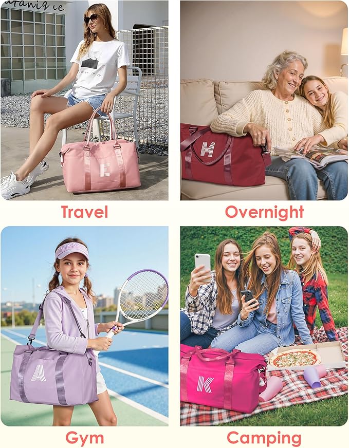 Teen Girl Things, Preppy Things Travel Duffel Bag, Gym Bag, Personalized Weekender Bag，Monogram Overnight Bag Daughter Gifts College Girls Gifts Birthday Gifts for Girls (Letter V)
