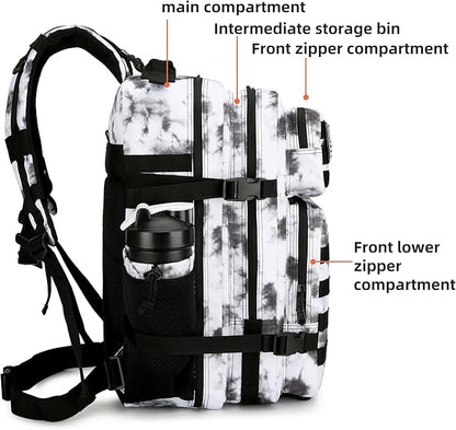 45L Tactical Assault Backpack 3 day assault pack with Molle Waterproof backpack Rucksack for Tactical Backpacks (BlackWhite Camo)
