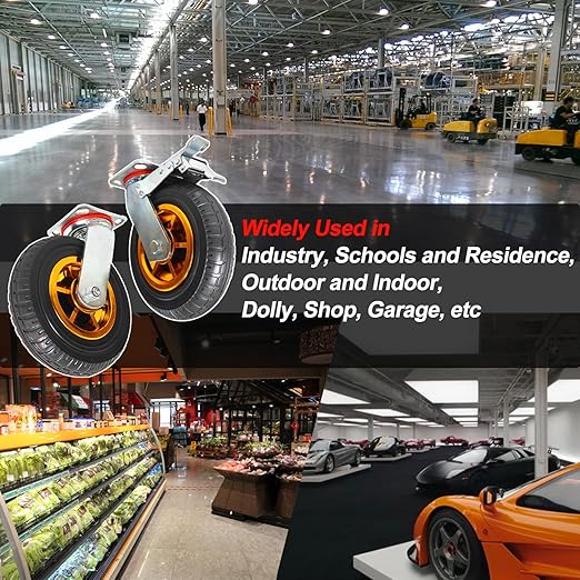 8 Inch Heavy Duty Casters Wheels Set of 4 Swivel Industrial Casters Rubber Wheels Tires for Cart Bench Shop Dolly Outdoor Wheels Replacement with 2 Brake and 3000Lbs Load Capacity, 4 Pack