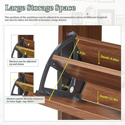 Slim 47" Fluted Shoe Cabinet with 3 Flip Drawers, Curved Hidden Shoe Cabinet Organizer, Narrow Shoes Storage Rack for Entryway (All Walnut-3 Drawers)