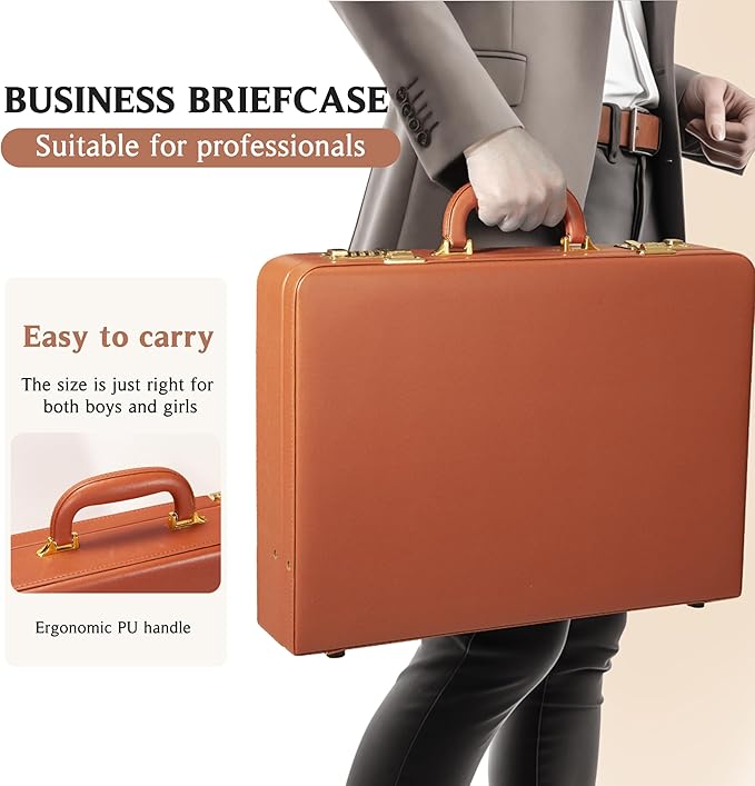 Briefcases for Men, Professional Leather Briefcase with Lock, Hard Shell Business Brief Case, Durable Executive Attache Case for Laptop Documents, Mens Hard Briefcase for Work Office Travel