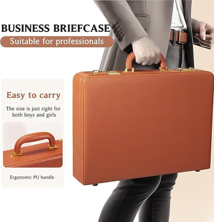 Briefcases for Men, Professional Leather Briefcase with Lock, Hard Shell Business Brief Case, Durable Executive Attache Case for Laptop Documents, Mens Hard Briefcase for Work Office Travel