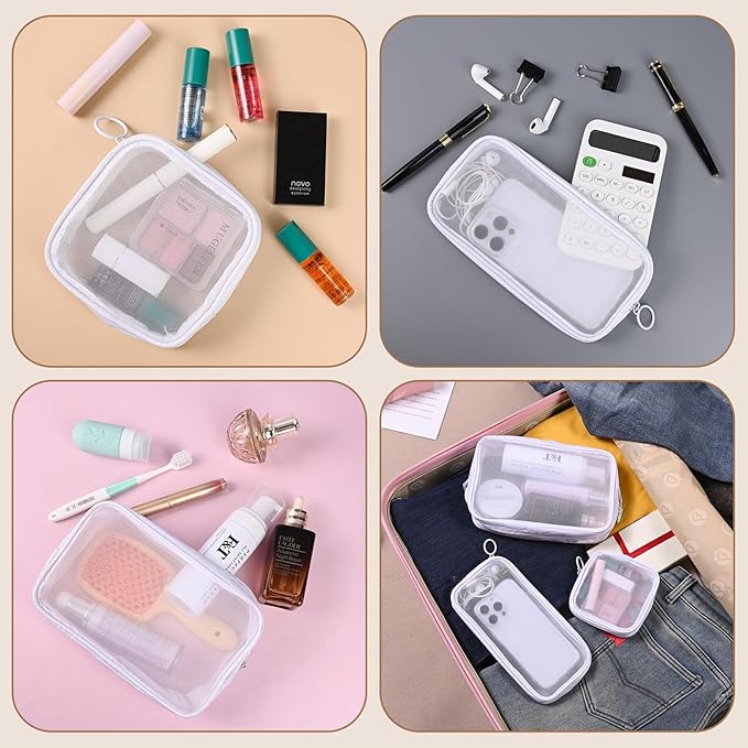 8 Pcs Mesh Makeup Bag Nylon Zipper Pouch Clear Small Mesh Bags Travel Toiletry Bag Makeup Brush Holder Purse Organizer Pouches (White, Small, Large, Medium)