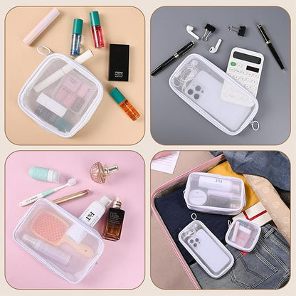 8 Pcs Mesh Makeup Bag Nylon Zipper Pouch Clear Small Mesh Bags Travel Toiletry Bag Makeup Brush Holder Purse Organizer Pouches (White, Small, Large, Medium)
