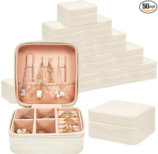Taiyin 50 Pcs Travel Jewelry Case Box Bridesmaid Gifts Bulk Travel Jewelry Cases Boxes Small Jewels Organizers Mini Accessories Ornaments Storage for Women Girls Wedding Gifts (White)