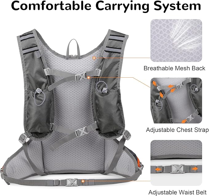 12L Small Hiking Backpack with Chest Strap for Men Women, Bike Backpack for Helmet, Black