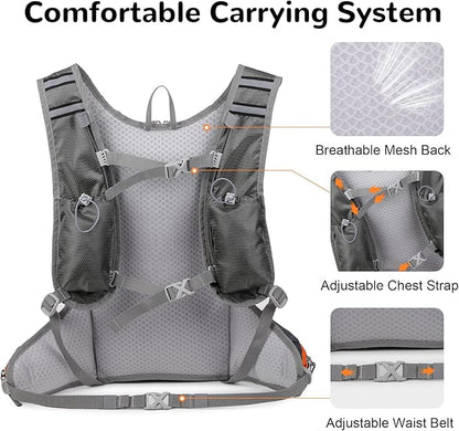 12L Small Hiking Backpack with Chest Strap for Men Women, Bike Backpack for Helmet, Black