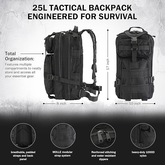 Gifts for Men Christmas Survival Kit, Survival Gear and Equipment 258 PCS with Water Filter, Emergency Tent, LED Lantern, First Aid Kit Supplies, 25L Backpack for Family, Outdoor Camping, Hiking