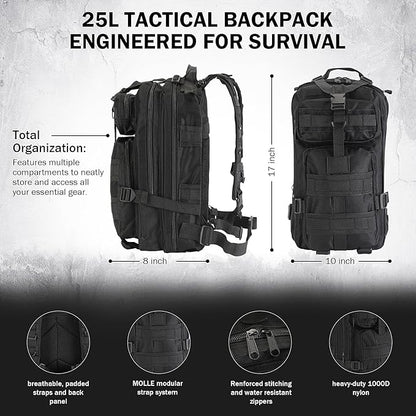 Gifts for Men Christmas Survival Kit, Survival Gear and Equipment 258 PCS with Water Filter, Emergency Tent, LED Lantern, First Aid Kit Supplies, 25L Backpack for Family, Outdoor Camping, Hiking