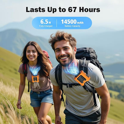 10000mAh Portable Waist Clip Fan, 40H Cooling Personal Wearable Fan, 5 Speeds 16000RPM Strong Belt Fan, Rechargeable Hands-free Neck Fan With Flashlight for Outdoor Jobsite Camping Traveling (Orange)