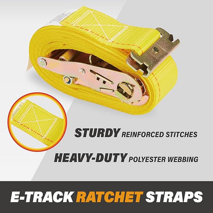 2 Pack E-Track Ratchet Straps 2" x 12' x 4,400 Strength for Cargo Tie Down in Enclosed Trailer & Van by KODIAK STRAPS