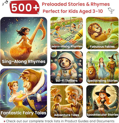 WonderBuddy Kids Story Box Audio Player, 500+ Preloaded Stories & Rhymes, Story Writing DIY Art Kit, Voice Recorder, Content Upgrade, Bluetooth, Birthday Gift for Boys Girls 3+ Years- Dino
