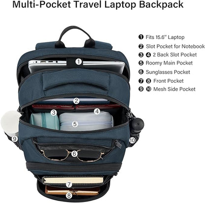 Hanke College Laptop Backpack Multi-Pocket, 18-Inch Large Travel Backpack for Men Women, Water Resistant College Bookbag for 15.6 Inch Laptop, Casual Daily Personal Item Airline Approved,Navy Blue