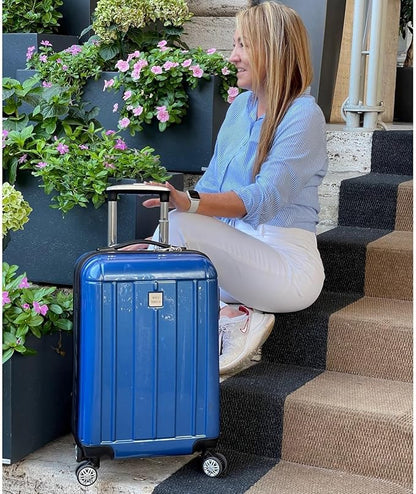 World Traveler Contour 20-Inch Carry-On Polycarbonate Hardside Expandable Spinner Luggage with TSA Lock - Blue