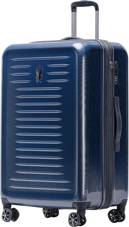Spyder Rails Expandable Hardside Upright Suitcase with 360° Spinner Wheels, TSA Approved Lock (Navy, Large Checked)