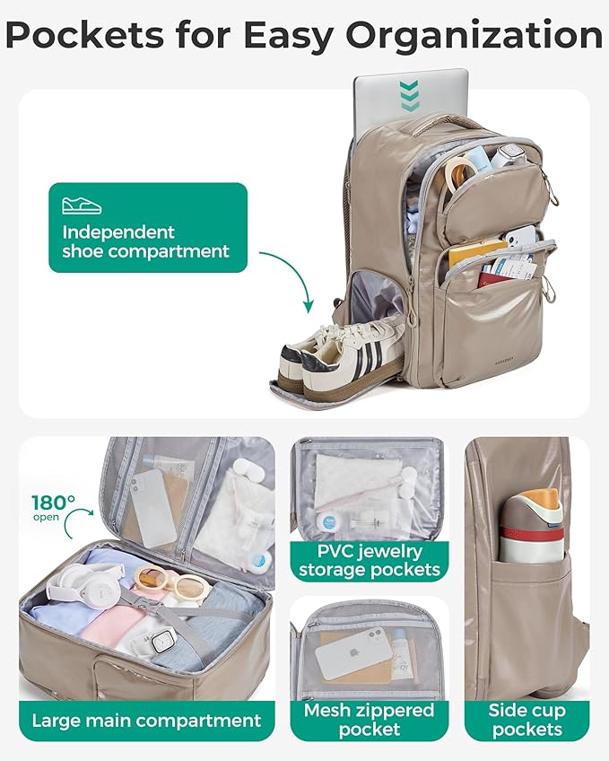 BAGSMART 30L Travel Backpack, 15.6 Inch Carry On Backpack Flight Approved, Personal Item Travel Bag, Water Resistant Weekender Bag Daypack, Black