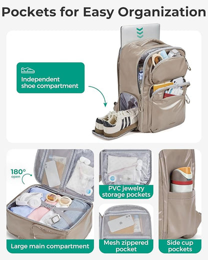 BAGSMART 30L Travel Backpack, 15.6 Inch Carry On Backpack Flight Approved, Personal Item Travel Bag, Water Resistant Weekender Bag Daypack, Camel