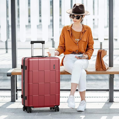 SHOWKOO Luggage Sets 3 Piece Hardside Expandable Lightweight PC Suitcase Sets with Double Spinner Wheels TSA Lock, Wine Red