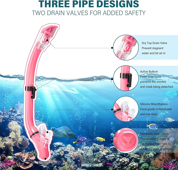 Kids Snorkeling Set Children Mask Fin Snorkel Set Snorkeling Gear Snorkel Mask + Adjustable Swimming Kids Flippers+ Dry Snorkel Tube + Travel Bags