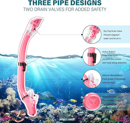 Kids Snorkeling Set Children Mask Fin Snorkel Set Snorkeling Gear Snorkel Mask + Adjustable Swimming Kids Flippers+ Dry Snorkel Tube + Travel Bags