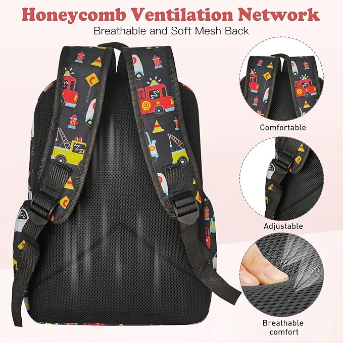 Little Kids Backpack for Girls Boys - 15 Inch Preschool Kindergarten Backpack Cute Car Patterns School Bag for Aged 3-8, Black
