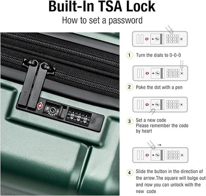 KYME Carry On Luggage 22x14x9 Airline Approved Expandable Hardshell 20 Inch Suitcase with TSA Lock Carry On Suitcase with Wheels Small Travel Rolling Luggage with Cup Holder for Men Women Green