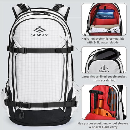 25L Ski Hydration Backpack with 2L Water Bladder, Insulated Harness, Waterproof Snowboard Travel Hiking Backpack for Snowboard Ski Hiking Camping