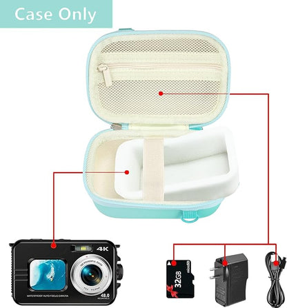 Leayjeen Waterproof Digital Camera Case Compatible with YISENCE/HICSHON/Trsunow/EUXOR/Yiffecal/ZNIARAKL10FT 30MP FHD 1080P Waterproof Camera,Fill Light Underwater Camera for Snorkeling- Green(Case)