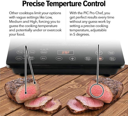 Nuwave Pro Chef Induction Cooktop, NSF-Certified, Commercial-Grade, Portable, Powerful 1800W, Large 8” Heating Coil, 94 Temp Settings 100°F - 575°F in 5°F, Shatter-Proof Ceramic Glass Surface